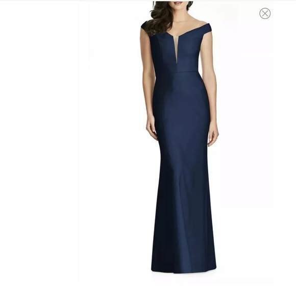 dessy collection off the shoulder crossback gown